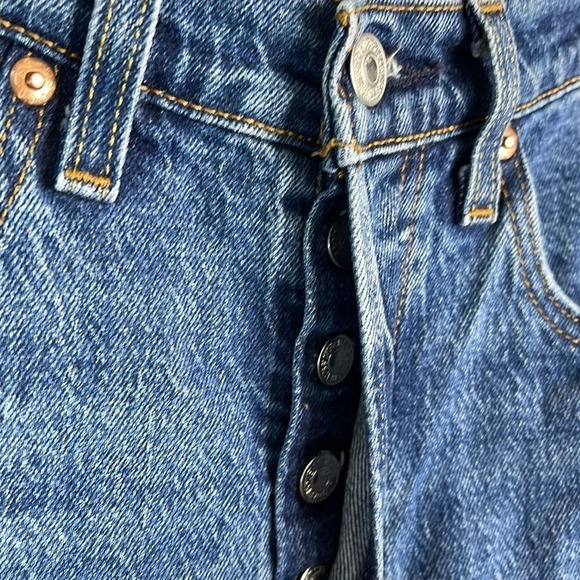 LEVIS 501 Premium High Waisted Button Fly Jeans Blue Medium Wash Distressed 27 - Picture 5 of 13